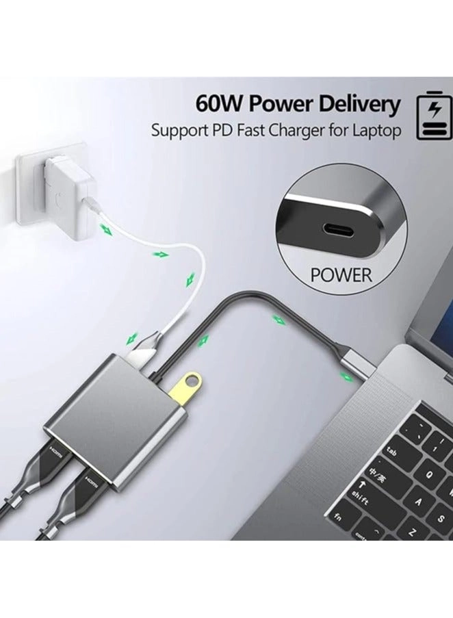 USB C to Dual HDMI Adapter - 4 in 1 4K@30Hz