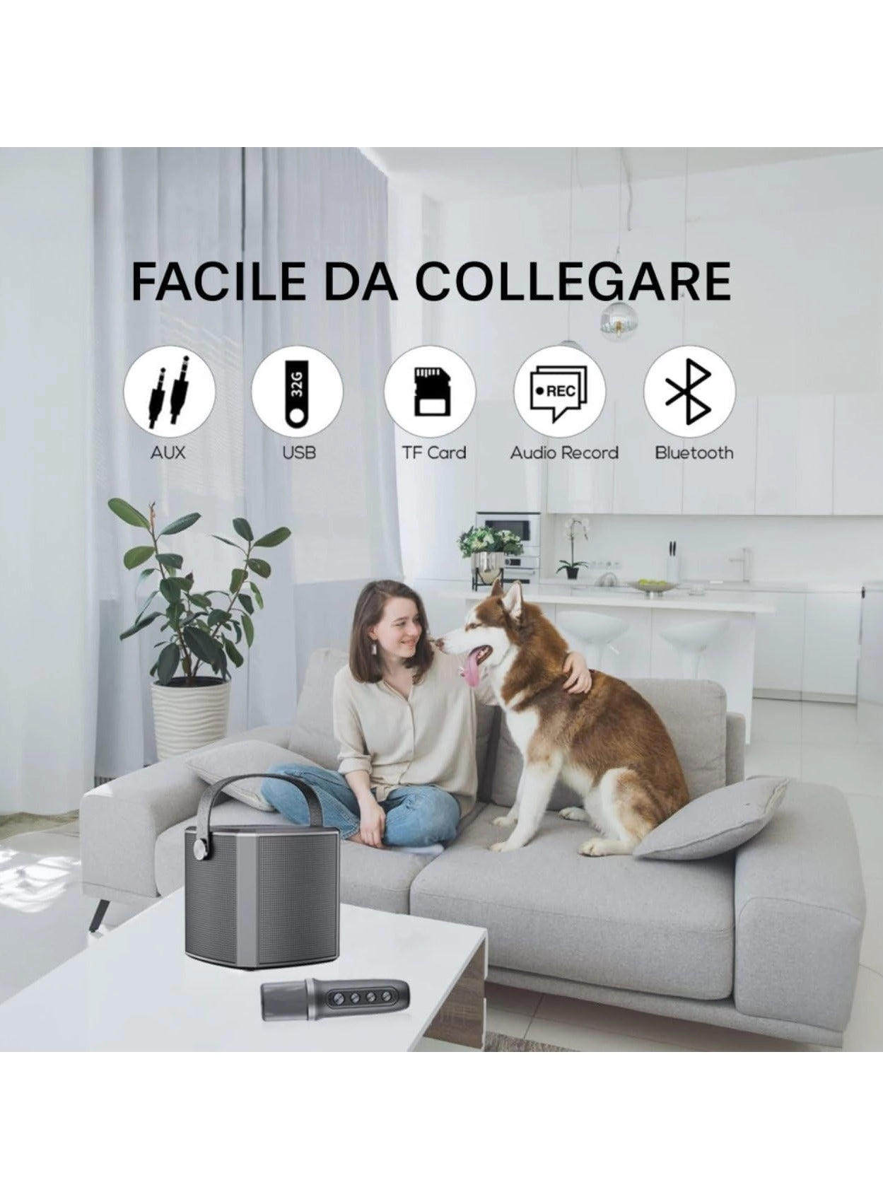 Portable Bluetooth Karaoke Speaker - Rechargeable wireless microphone Type-C charging TF Card support