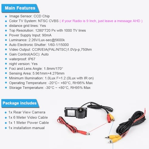 HD IP68 Rear View Camera - Night vision 1280x 720 pixels + 7'' Monitor