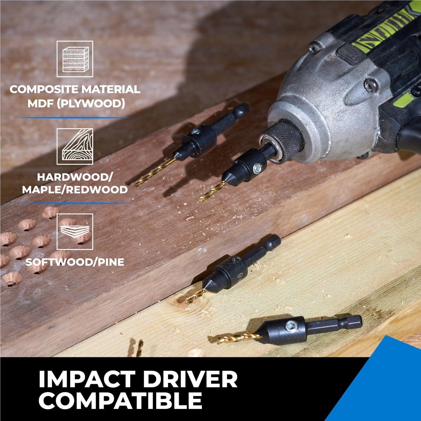 Countersink Drill Bit Set - High-Speed Steel 5Pcs #4, #6, #8, #10, #12