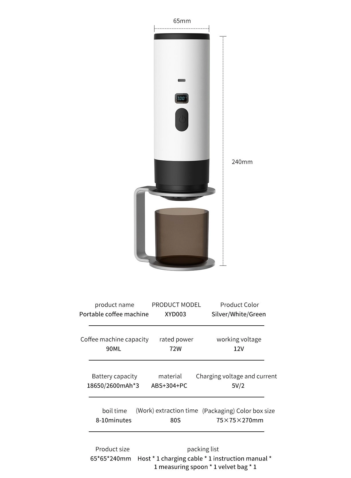 Portable Electric Espresso Machine - 90 ml ground coffee NS capsules Dolce Gusto pods