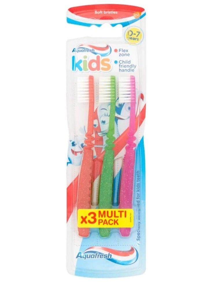 Aquafresh Kids Toothbrush - Soft Bristles Pack of 3 0-7 Years