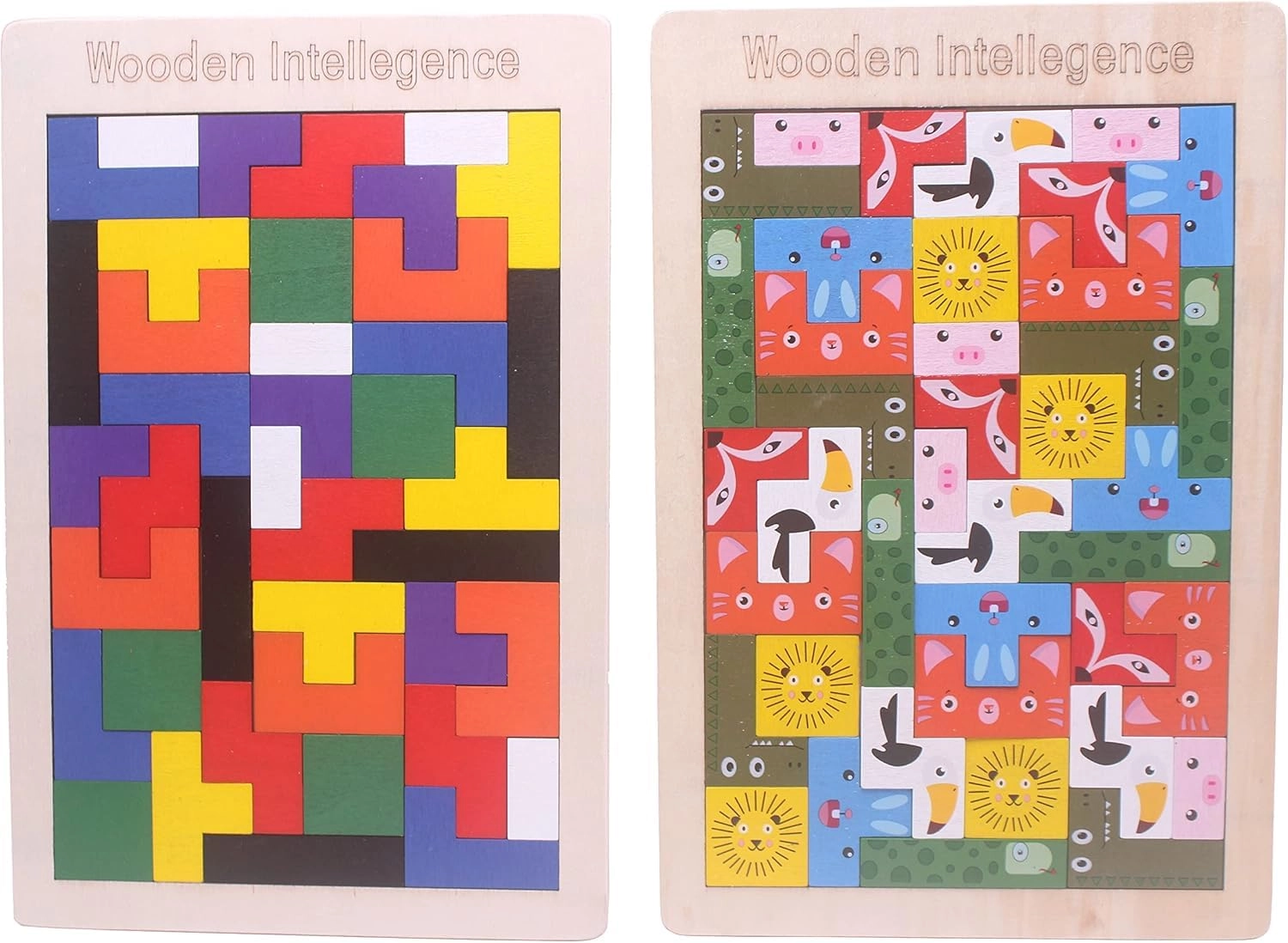 SHINETOY ENTERTAIN KIDS 2 in 1 Tetris Wooden Animal Russian Puzzle - 80 Pcs Multicolor