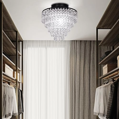 Mini Crystal Ceiling Light - 11.8 Inches 5 Levels Raindrops E26 Base