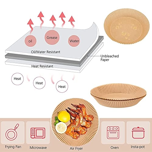 Air Fryer Paper Pad - Silicone, Wood Pulp 50PCS + Stainless Steel Forks - 5