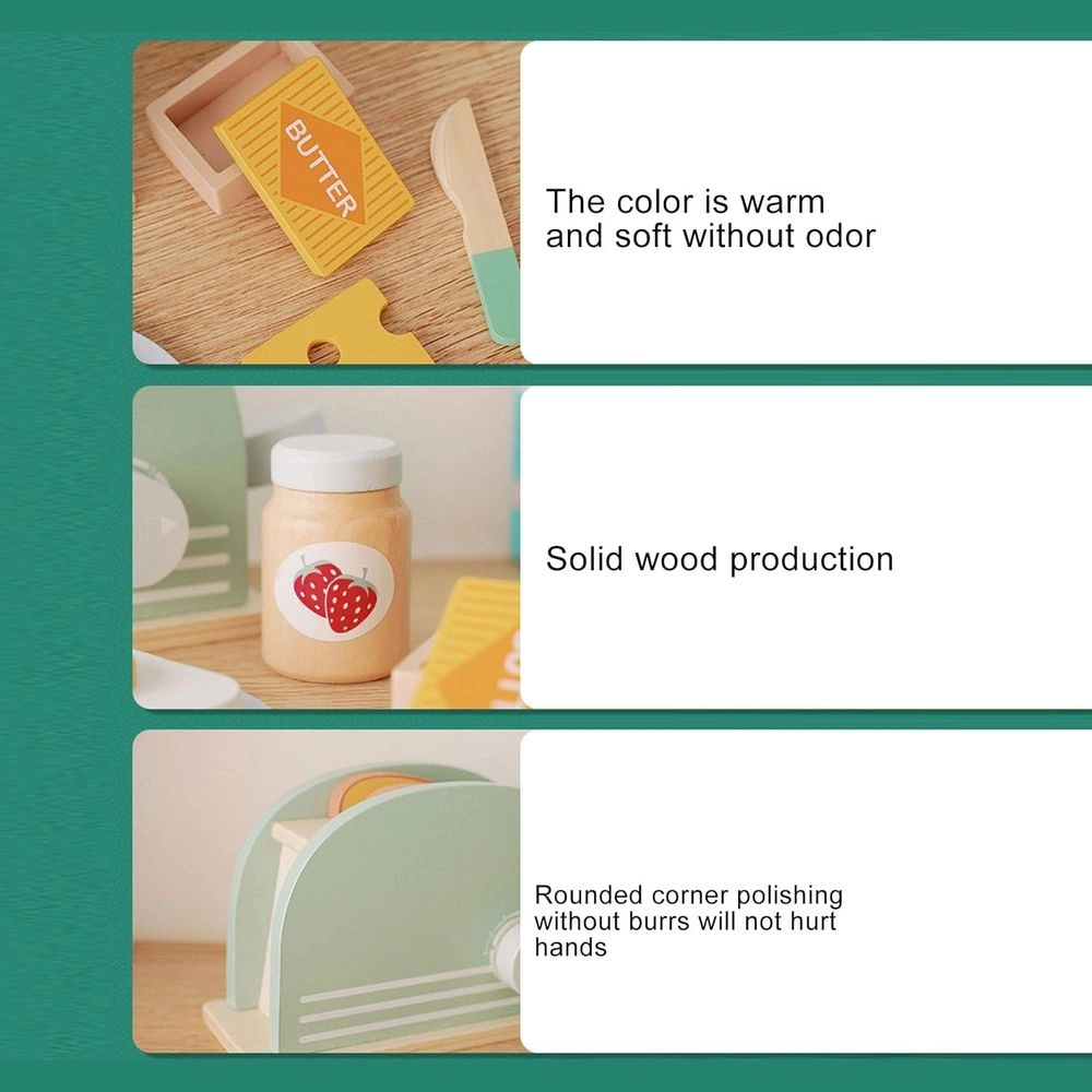 Kids Wooden Bread Toaster Pretend Playset - 10pcs (5551007-KABI-0154)