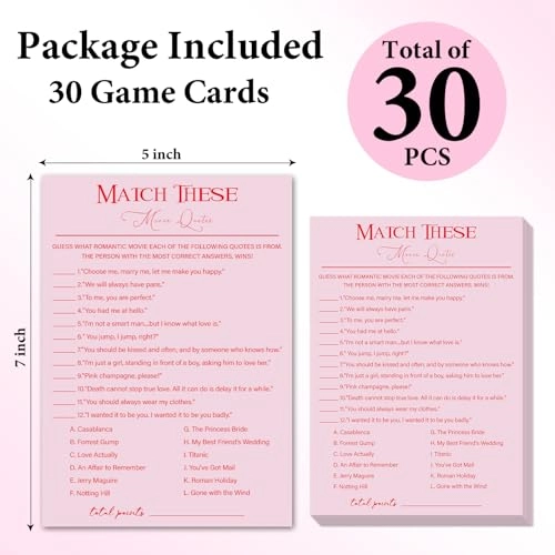 Bridal Shower Games Cards - 30 game cards Adult