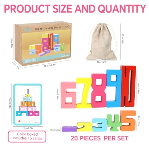 Wooden Number Building Blocks - 18 months and up 18 pieces