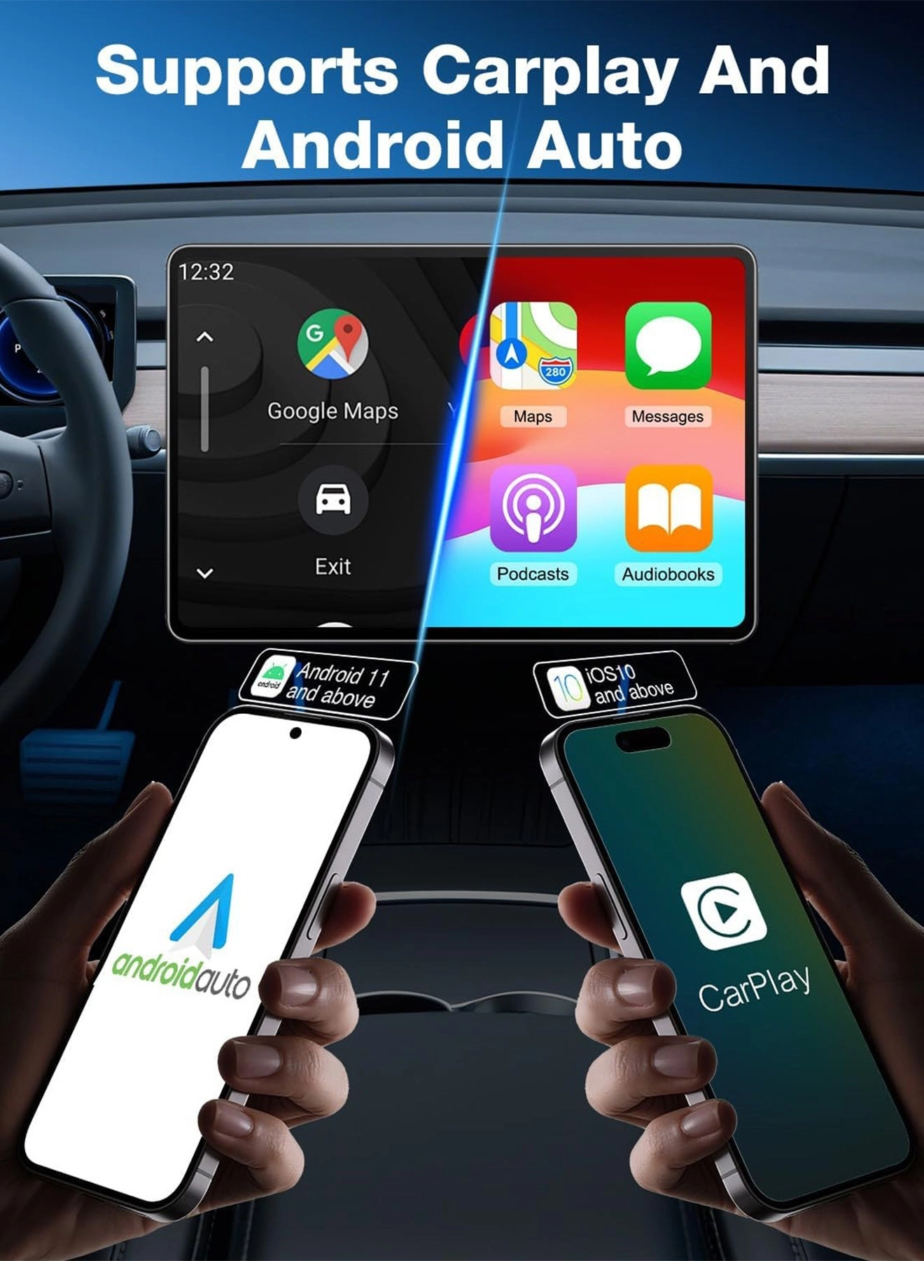 Wireless CarPlay & Android Auto Adapter - 2-in-1 Plug & Play Dual-Band