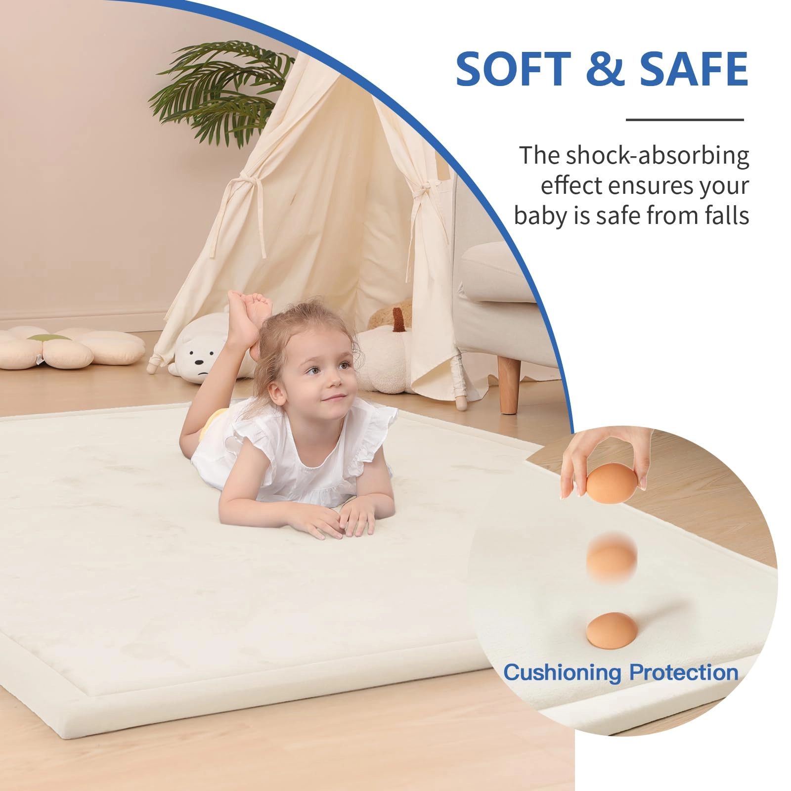 Baby Activity Play Mat - 79"x118" 1.3" Thick Cream