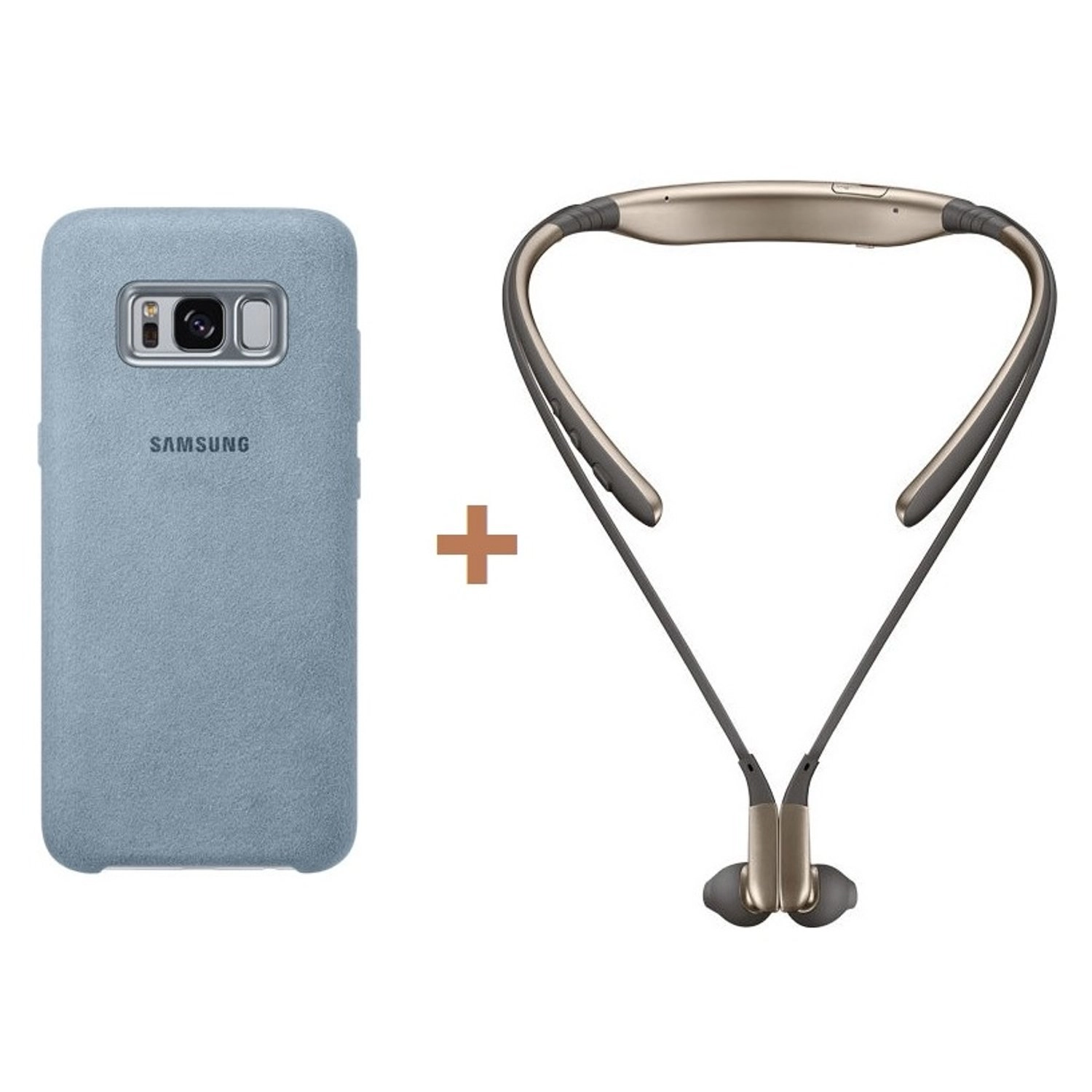 Samsung Alcantara Case - Back Case for Galaxy S8 + Level U Wireless Headphone - Gold
