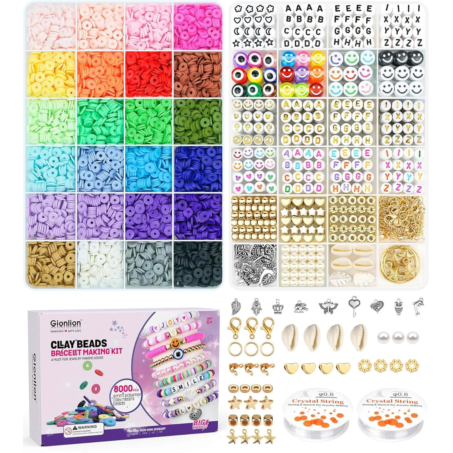 gionlion Clay Beads Kit - 8000pcs 24 Colors