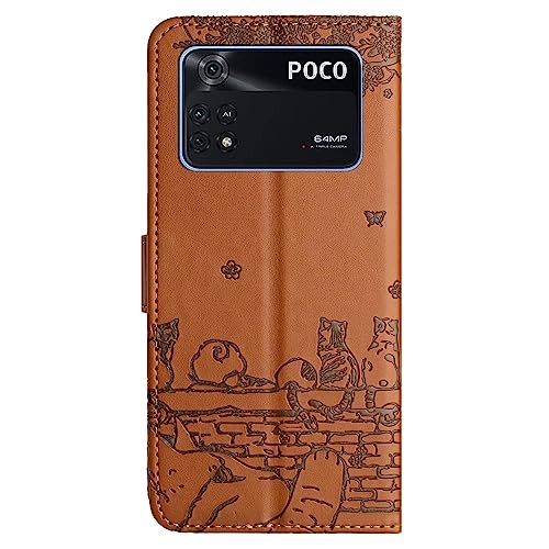 Cat Wallet Case - PU Leather Flip Cover for Xiaomi POCO M4 Pro 4G