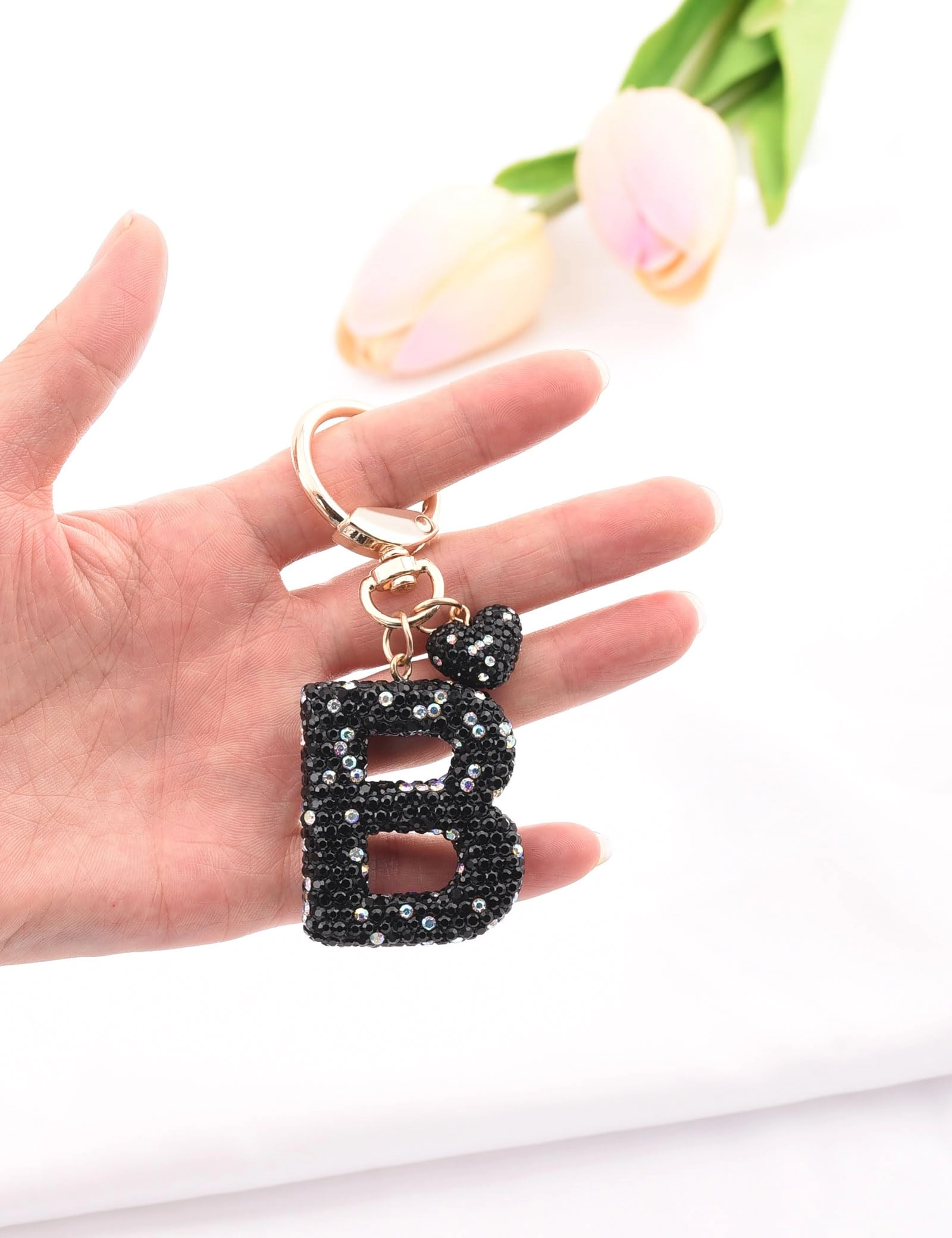 Initial Keychain - L Purple Rhinestone