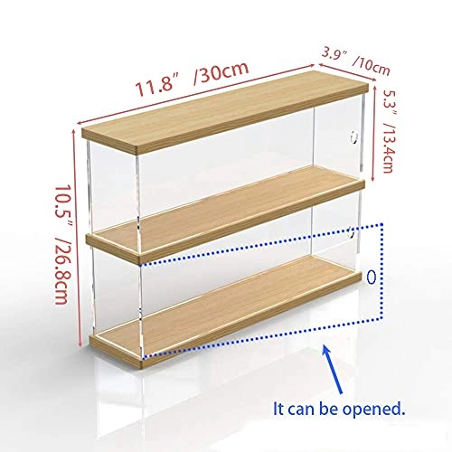 2-Level Clear Acrylic Display Case - 2-layer Dustproof Walnut