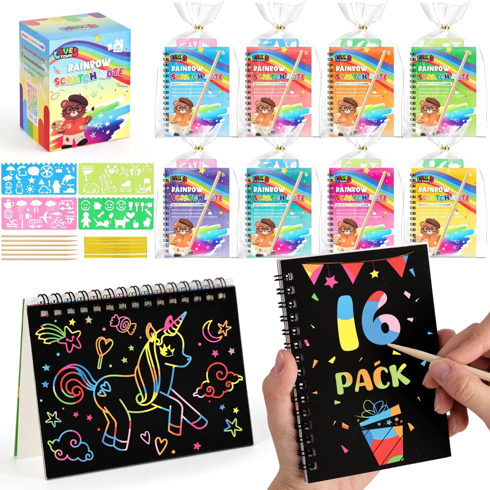 LovesTown Scratch Art Party Favors - 16 pcs 4+ years