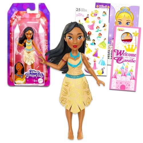 Pocahontas Doll - 5 Inch + Create a Face Sticker Book + Princess Door Hanger