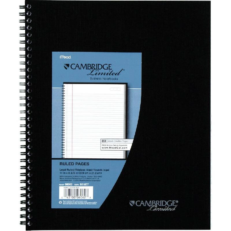 Cambridge Notebook 9 X 11 in Spiral - Lined 80 Sheets