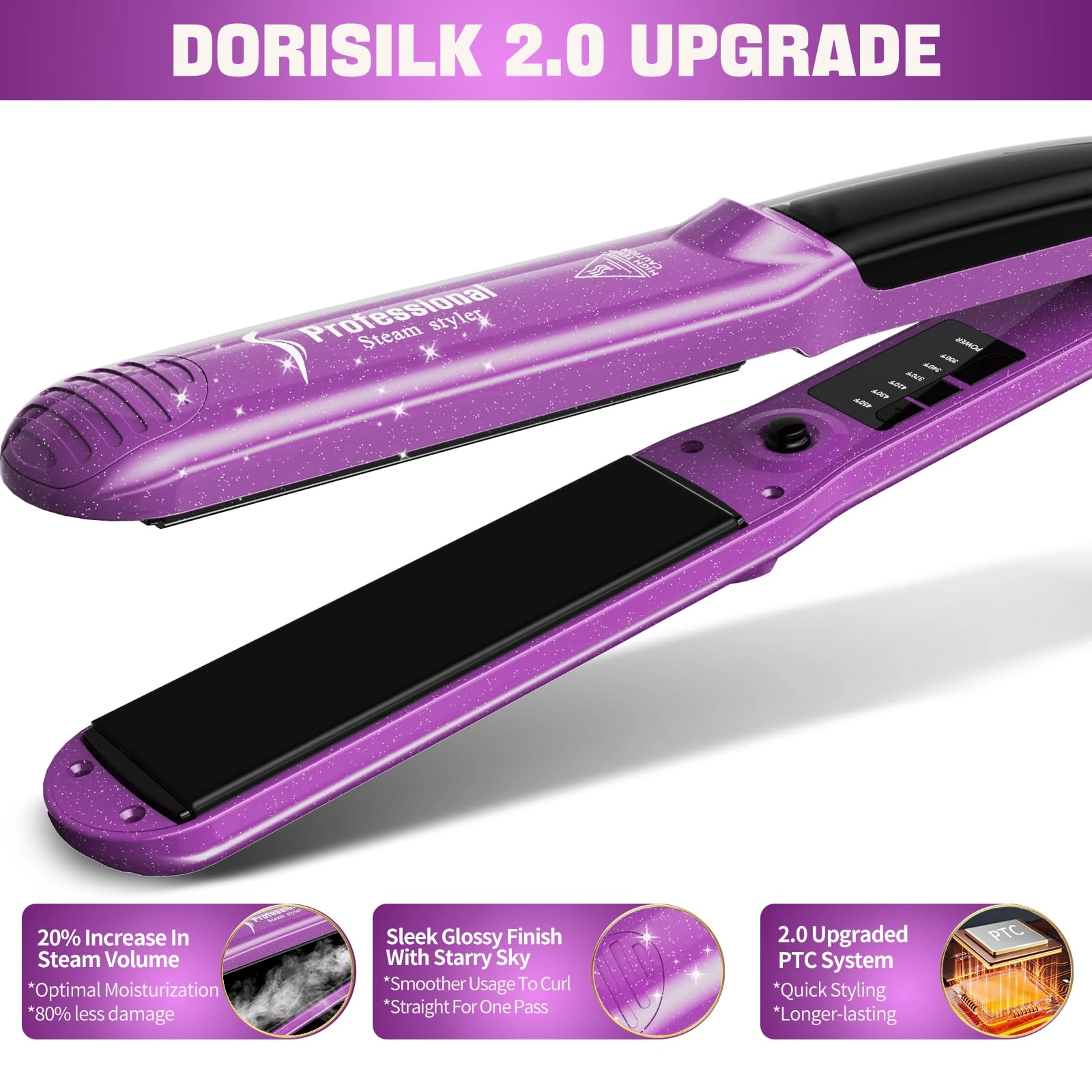 2.0 Upgraded Steam Straighteners - 1 1/4 inch Dual Voltage