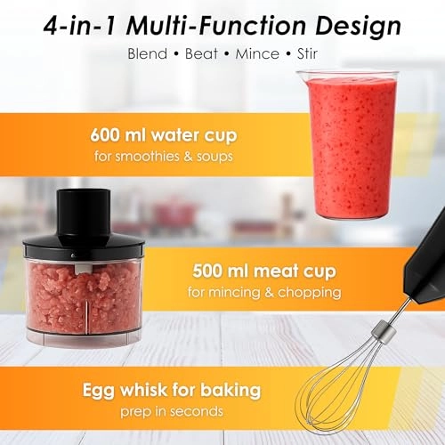 Hand Blender - 4-in-1 Multi-Function Two-Speed Control Stainless Steel Blades