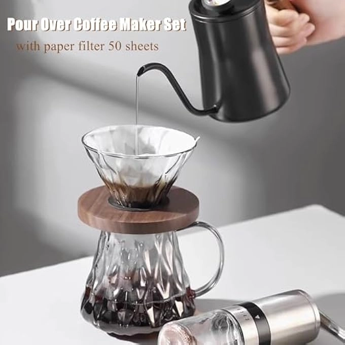 Pour Over Coffee Maker Set - 600 Ml 13 Cup 50 Pcs V60 Paper Filter
