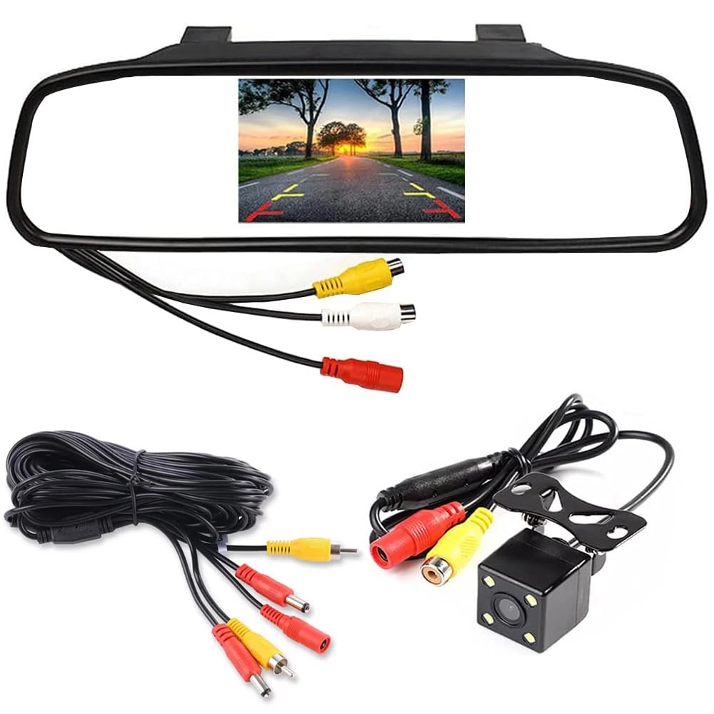 HUACANG Mirror Monitor - 4.3" 480x272 + Rear View Camera - 4LEDs Night Vision