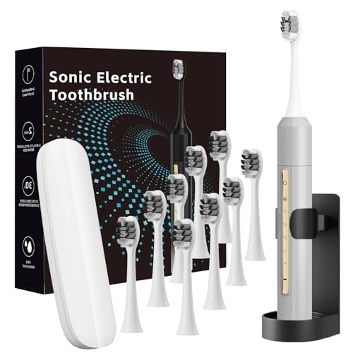 Sonic Electric Toothbrush - 10 Brush Heads 30-Day Battery 5 Modes