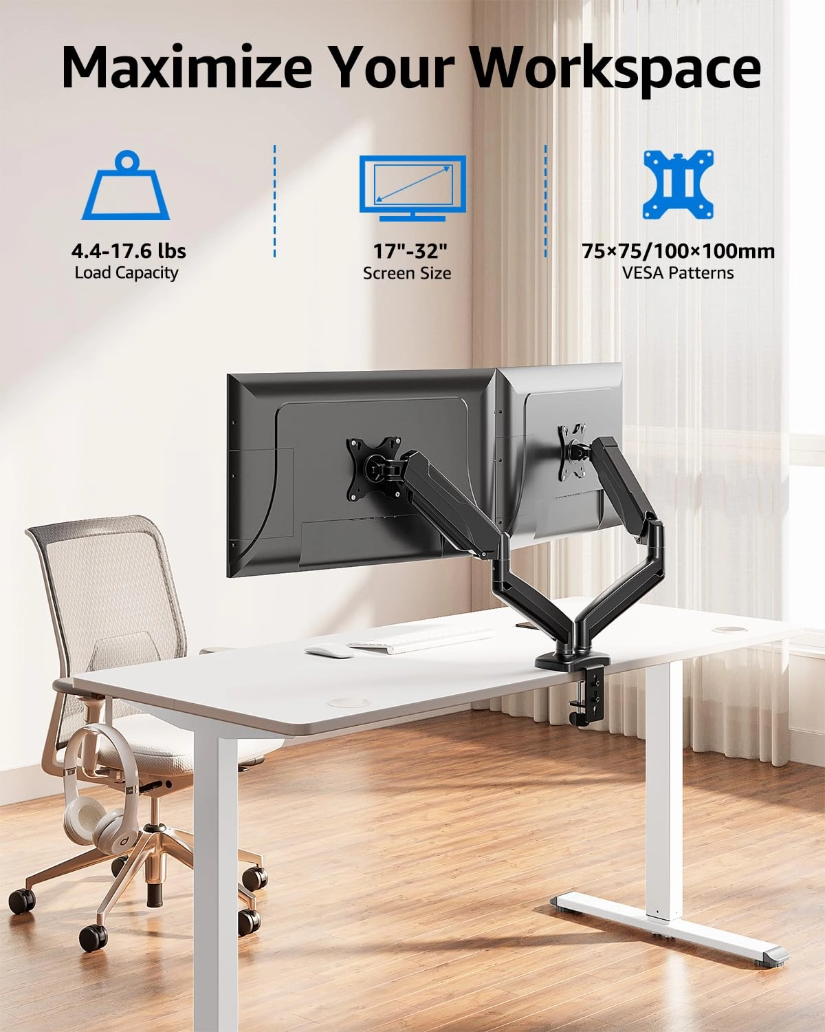 Vertical Dual Monitor Stand - 32 inches 100 x 100mm, 75 x 75mm
