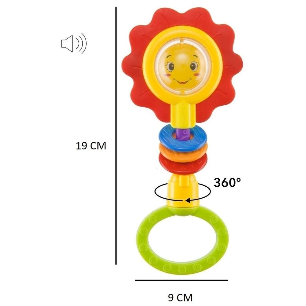 Baby Flower Teether - Rattle Shaker 3 clacker spinning rings