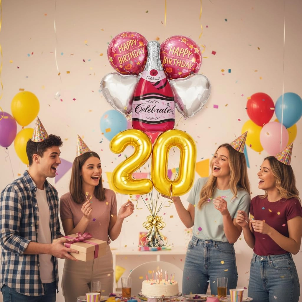 Number 20 Birthday Balloons Set - 6 Count
