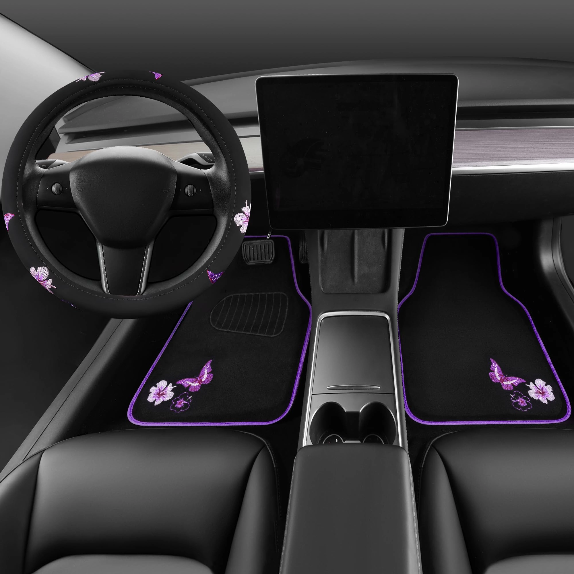 Embroidery Butterfly and Flower Car Floor Mats