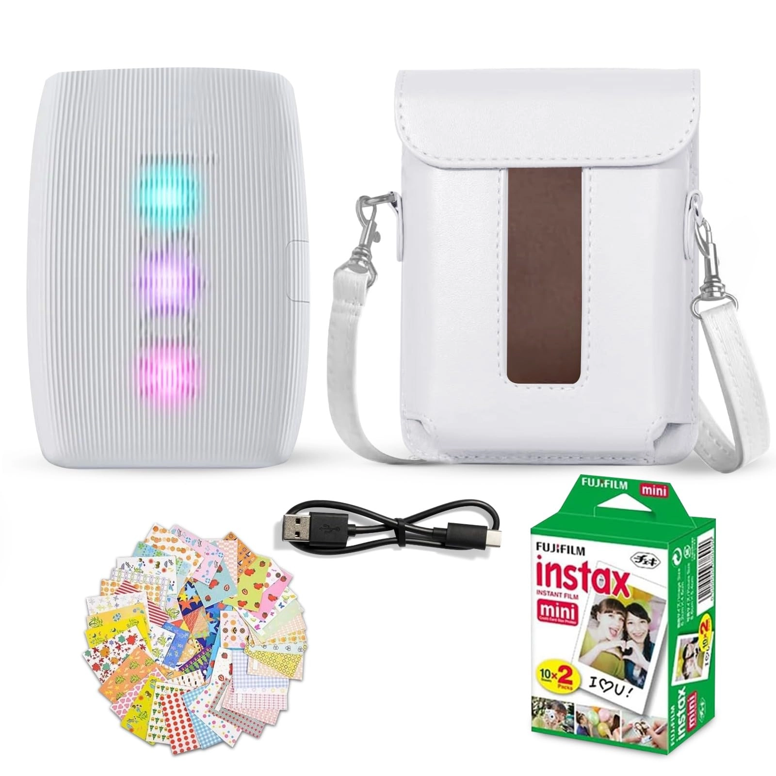 Instax Mini Link 3 - Smartphone Printer + Protective Case + INSTAX MINI Instant Film - 20 Sheets + Hanging Photo Frames + Microfiber Cleaning Cloth