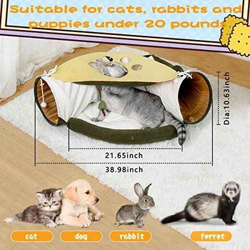 2-in-1 Collapsible Cat Tunnel - 21.7 x 49.61 inches Flannel, Paper, Suede