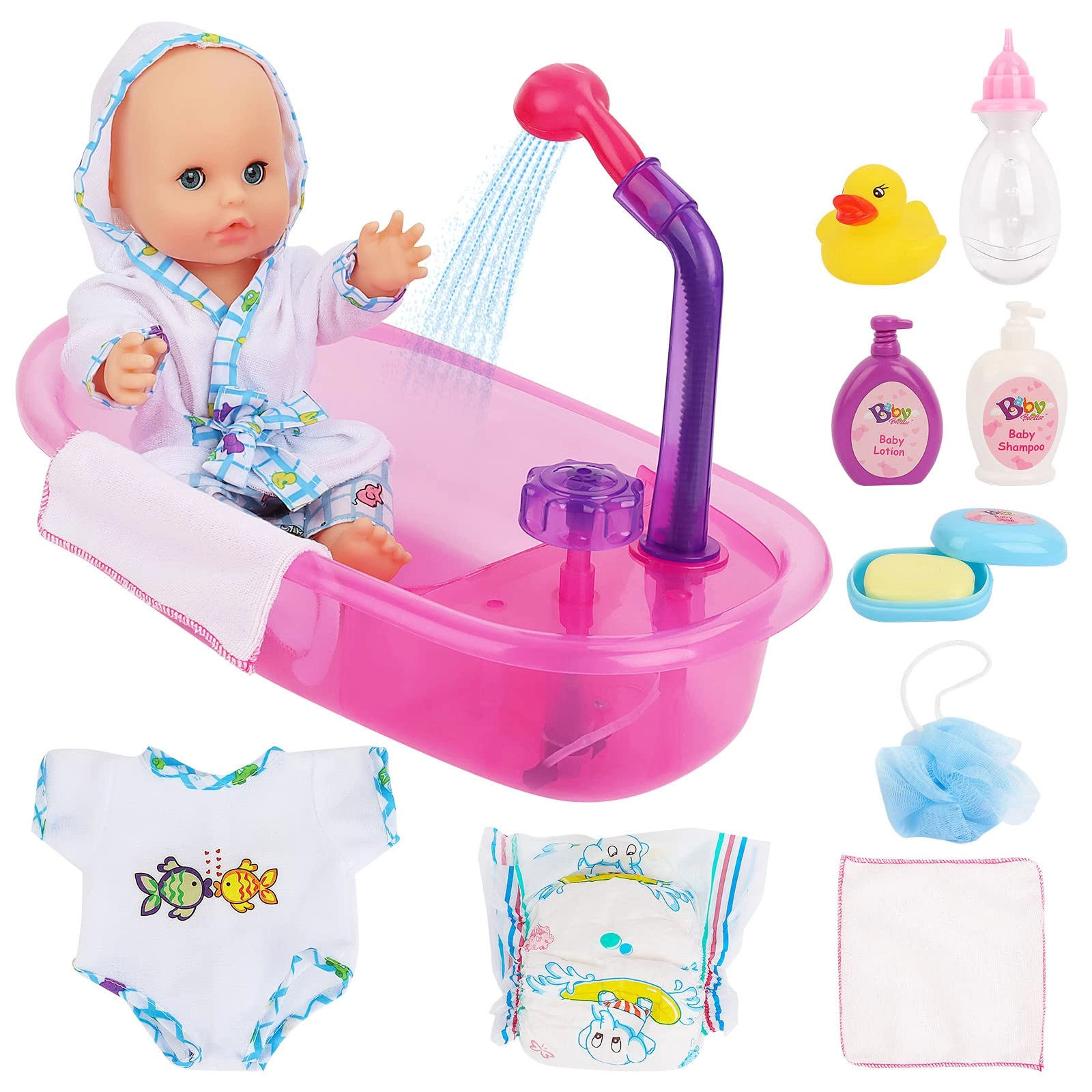 deAO Baby Doll Set with Bathtub - 11PCS Pink