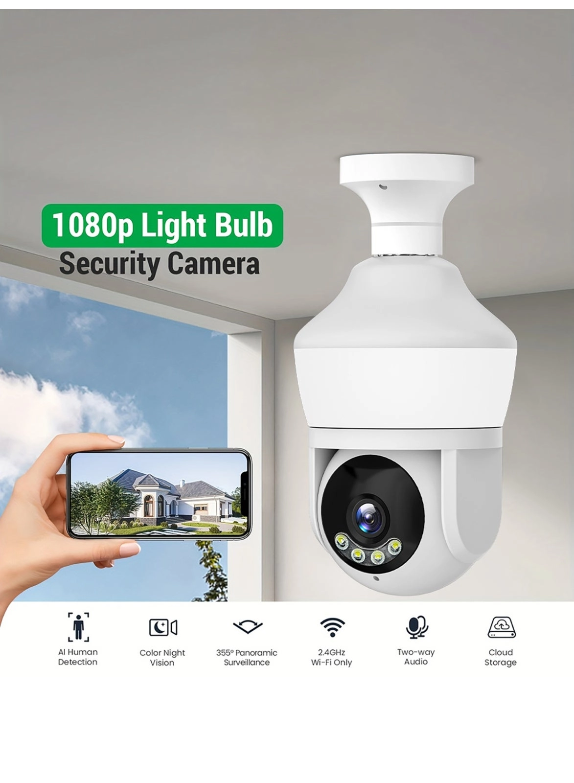 Wifi Light Buld Camera 1080P