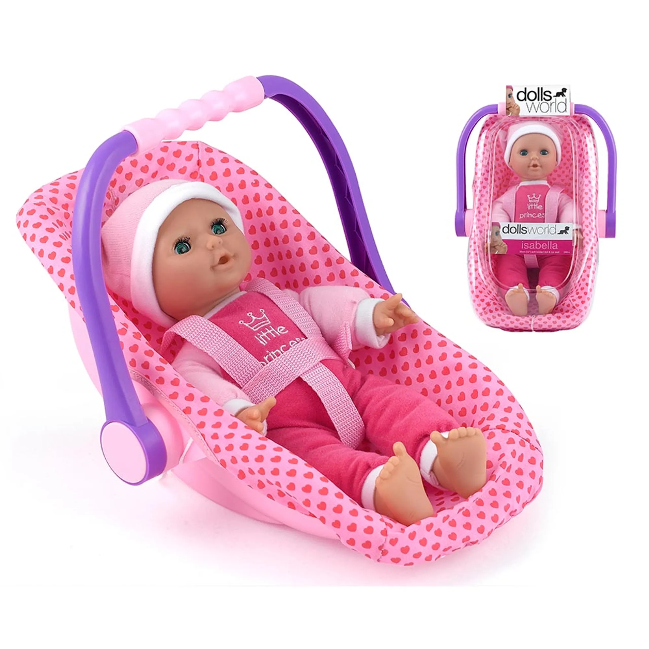 Isabella Doll - 30cm + Car Seat - Pink