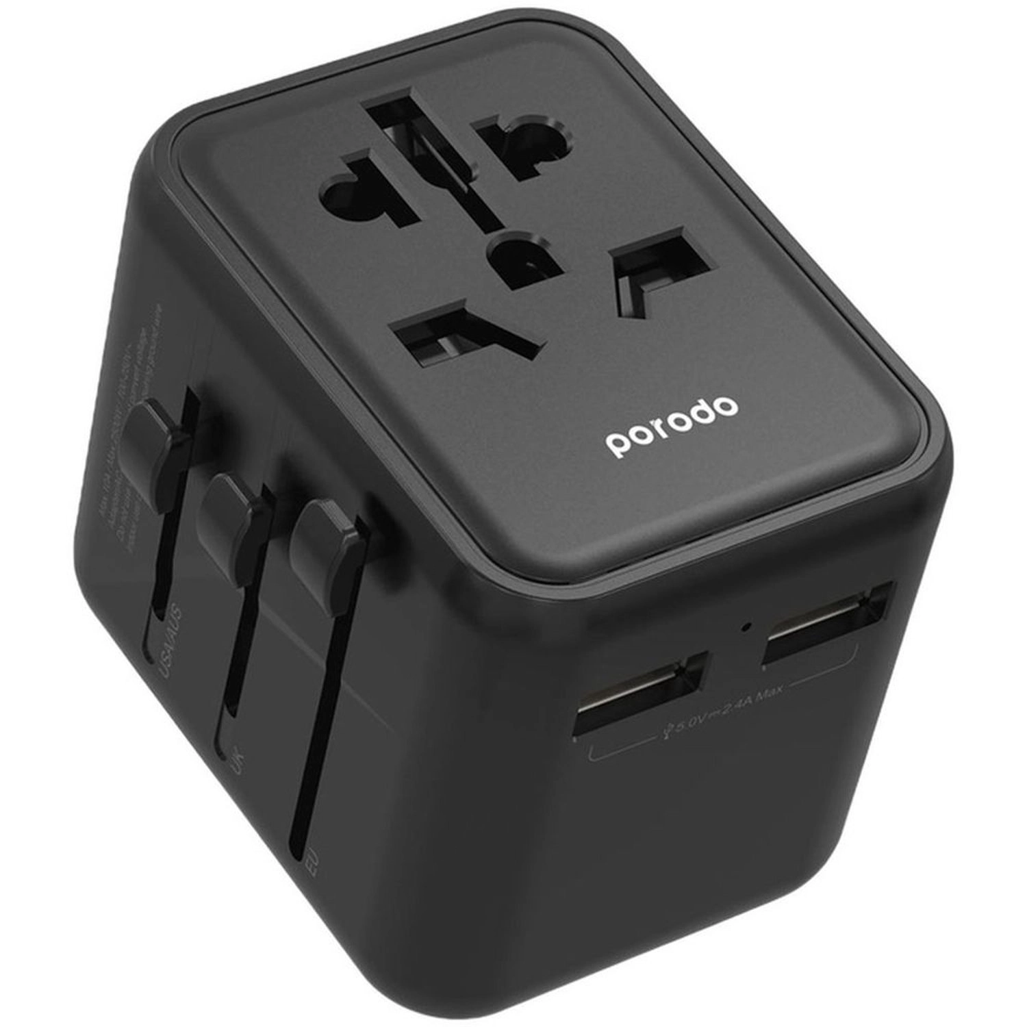 Dual USB-A Universal Travel Adapter - 2.4A Black