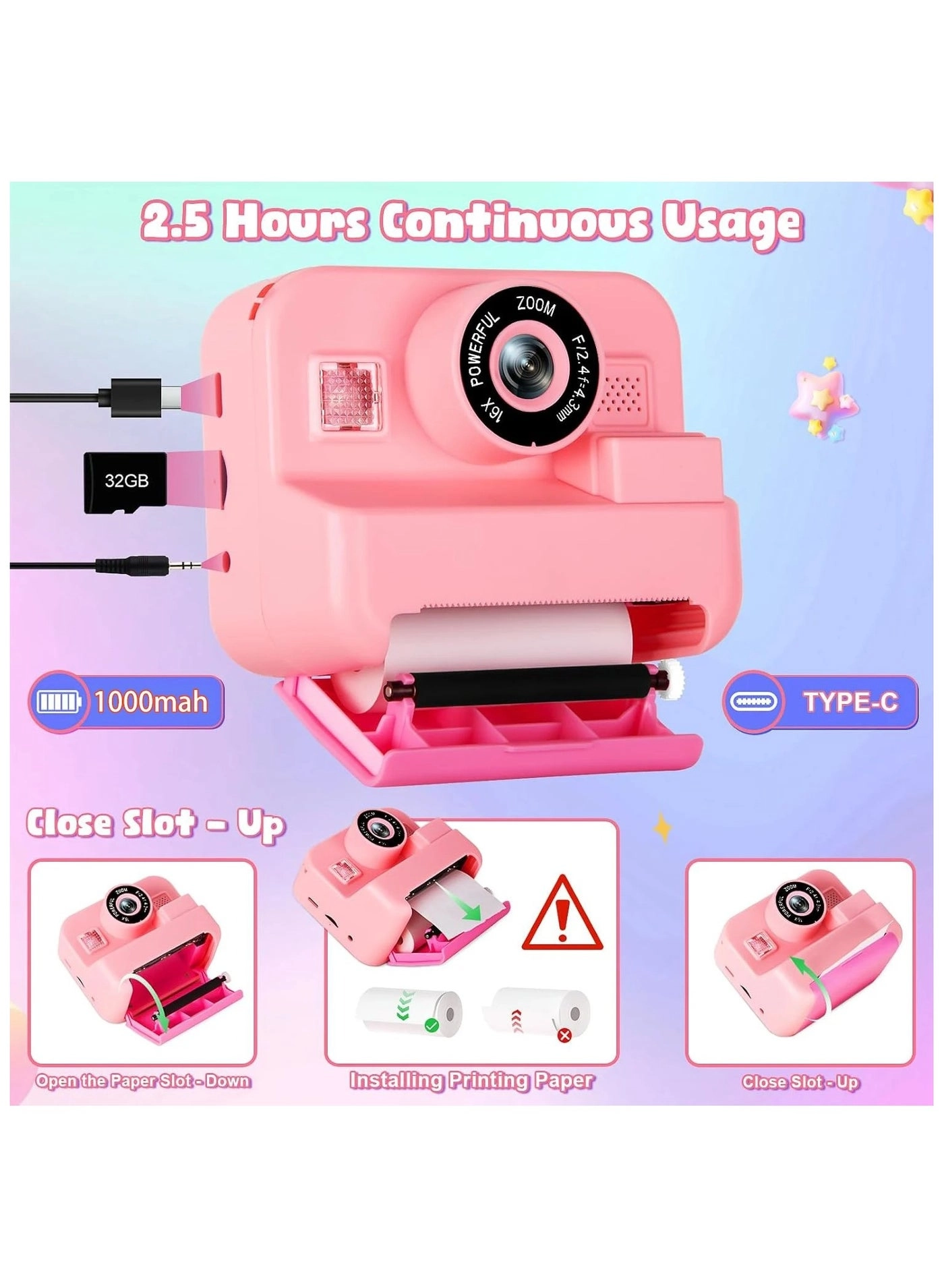Instant Print Camera - 48MP 32GB Instant Print