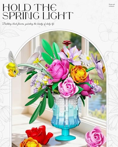 Rose Flower Building Set - Sky Vase ABS Bricks