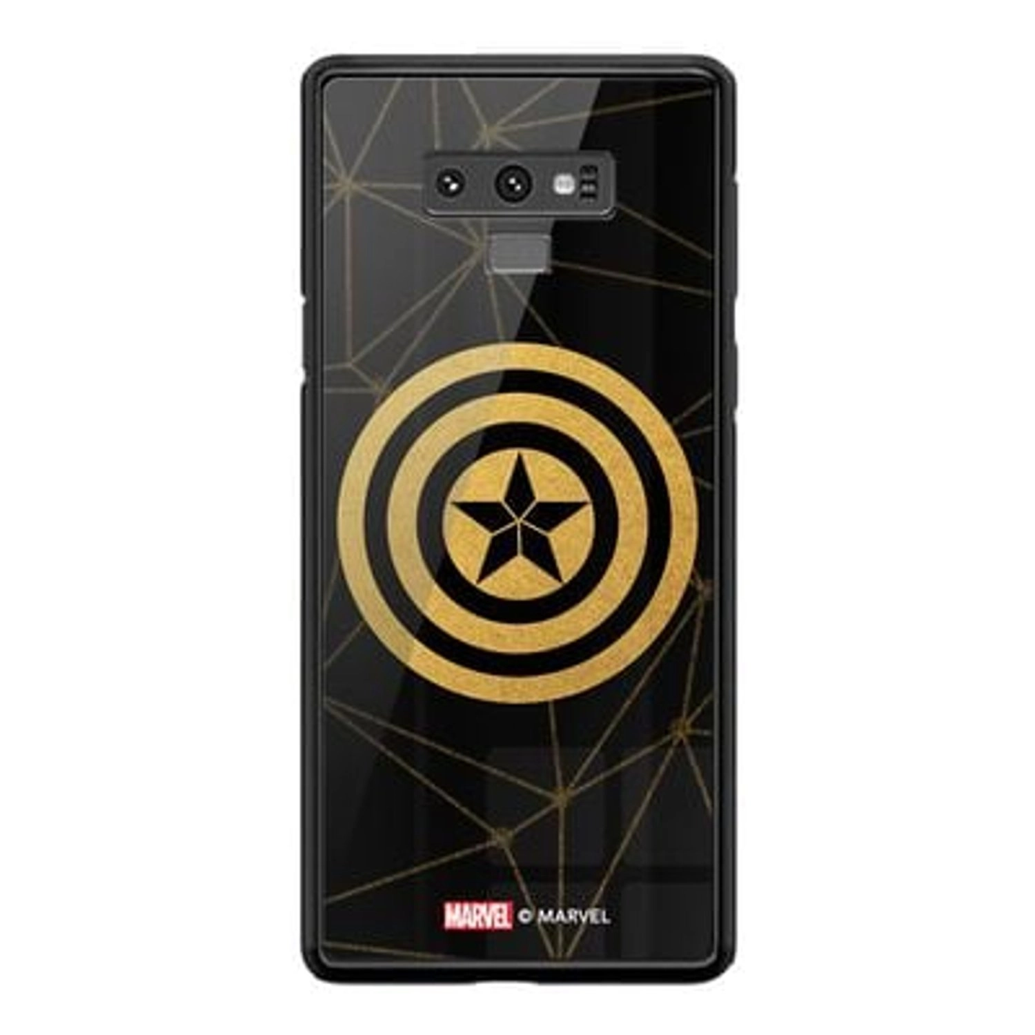 Wackylicious Cap's Shield Samsung Note 9 Cover - TPU Bumper Case + Tempered Glass Back Back Case
