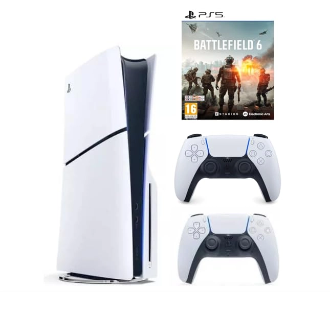 PlayStation 5 Slim Disc - International Version + Dualsense Controller - White + Battlefield 6