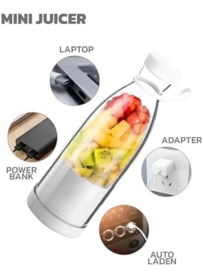 Portable Juicer - 6-Blade 3D Stainless Steel Blades, Food-Grade ABS & PP, USB Rechargeable