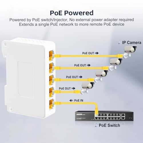 5 Port PoE Extender - 44-57 Vdc 90W/60W/30W 4 PoE out