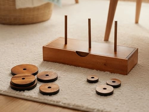 Tower of Hanoi - 9 Rings Natural Solid Wood