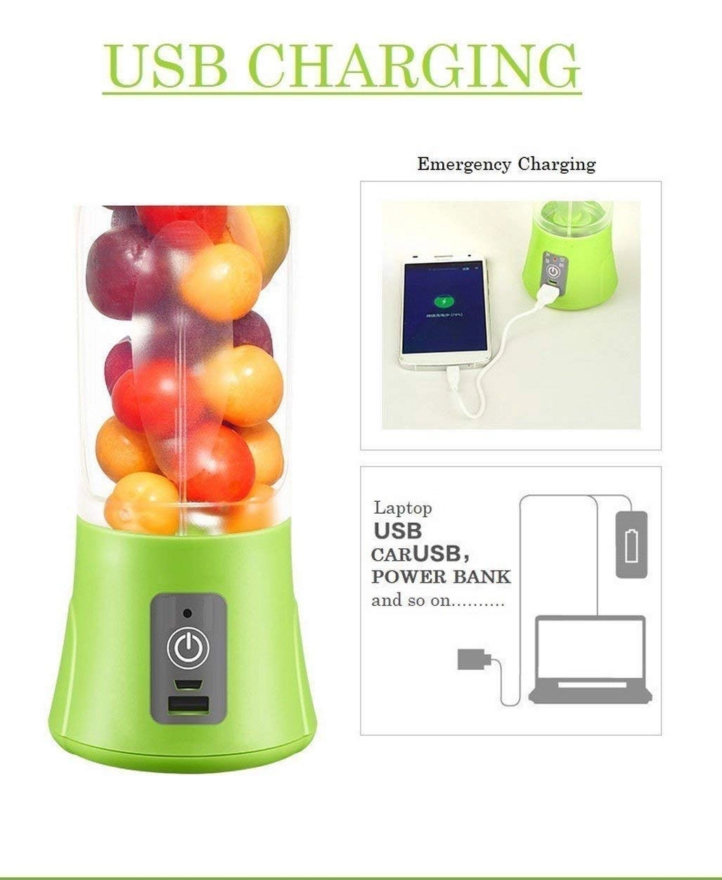 Juicer Blender Bottle - Rechargeable USB Charging Cable