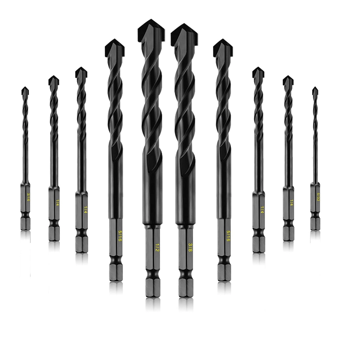 Masonry Drill Bits - Carbide 10-Piece 5/32 to 1/2 inch