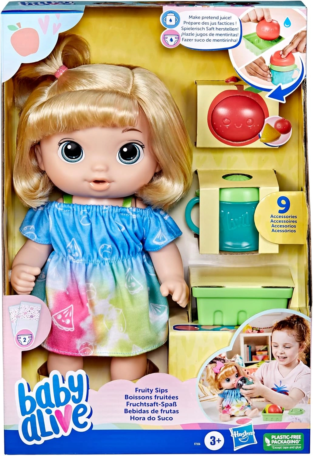 Baby Alive Fruity Sips Doll - Apple 12-inch Drinks & Wets Ages 3+