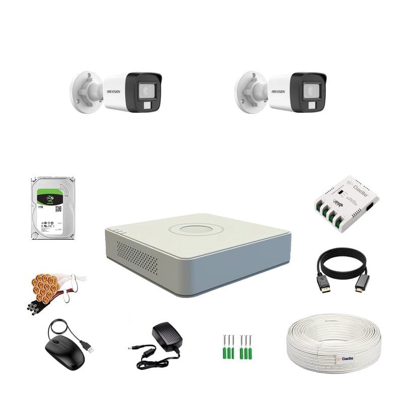 Prama Hikvision India Pvt.Ltd 4 Channel Turbo HD DVR + 2 MP Outdoor Dual Light Camera + 2 MP Indoor Dual Light Camera + 1 TB HDD + CCTV Cable + 4 Channel Power Supply + BNC/DC Connectors + HDMI Cable