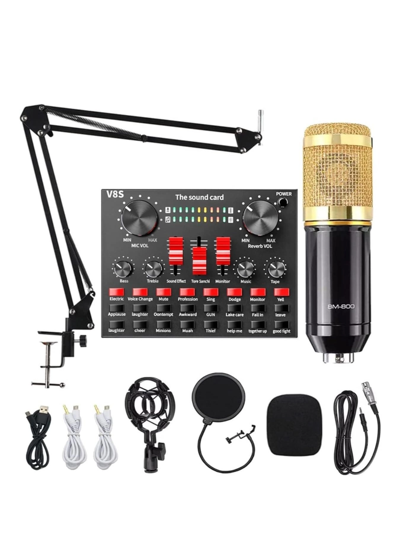 V8S Sound Card + VM-800 Condenser Microphone USB Microphone