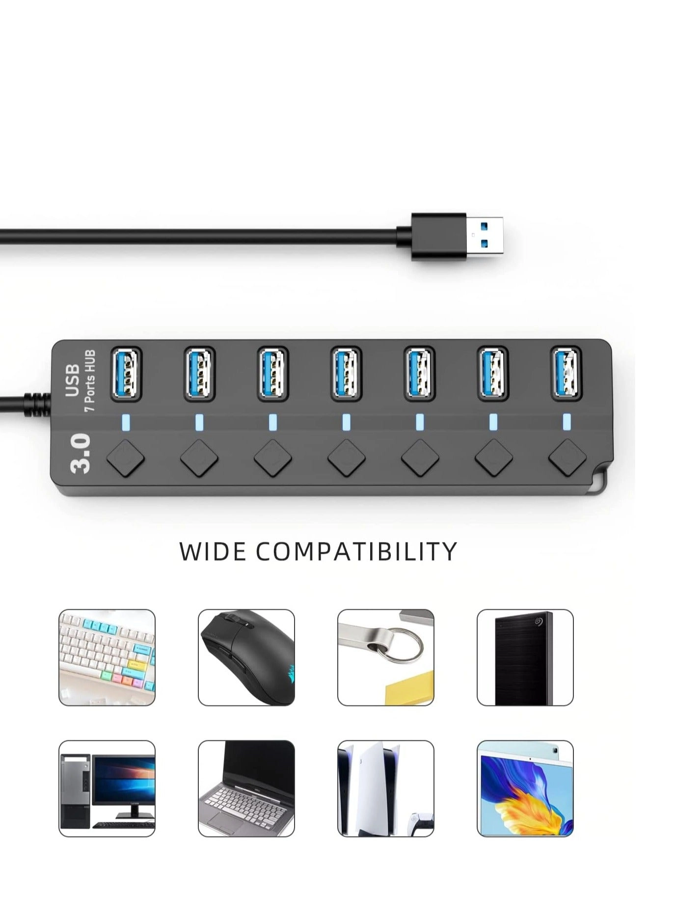 USB Data Hub Splitter - 7-Port USB 3.0